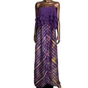 Calypso St Barth 100% Silk Purple Sleeveless Tie Dye Maxi Dress Ruffle‎ Top Sz S